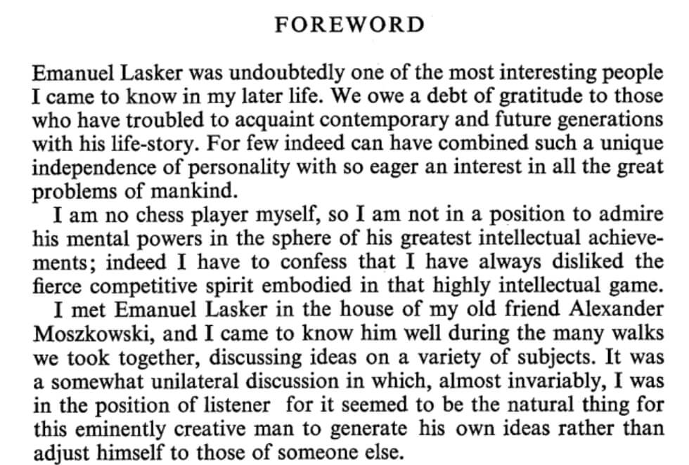 Lasker foreword Einstein